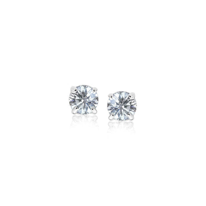 14k White Gold 3mm Faceted White Cubic Zirconia Stud Earrings by Bids.com