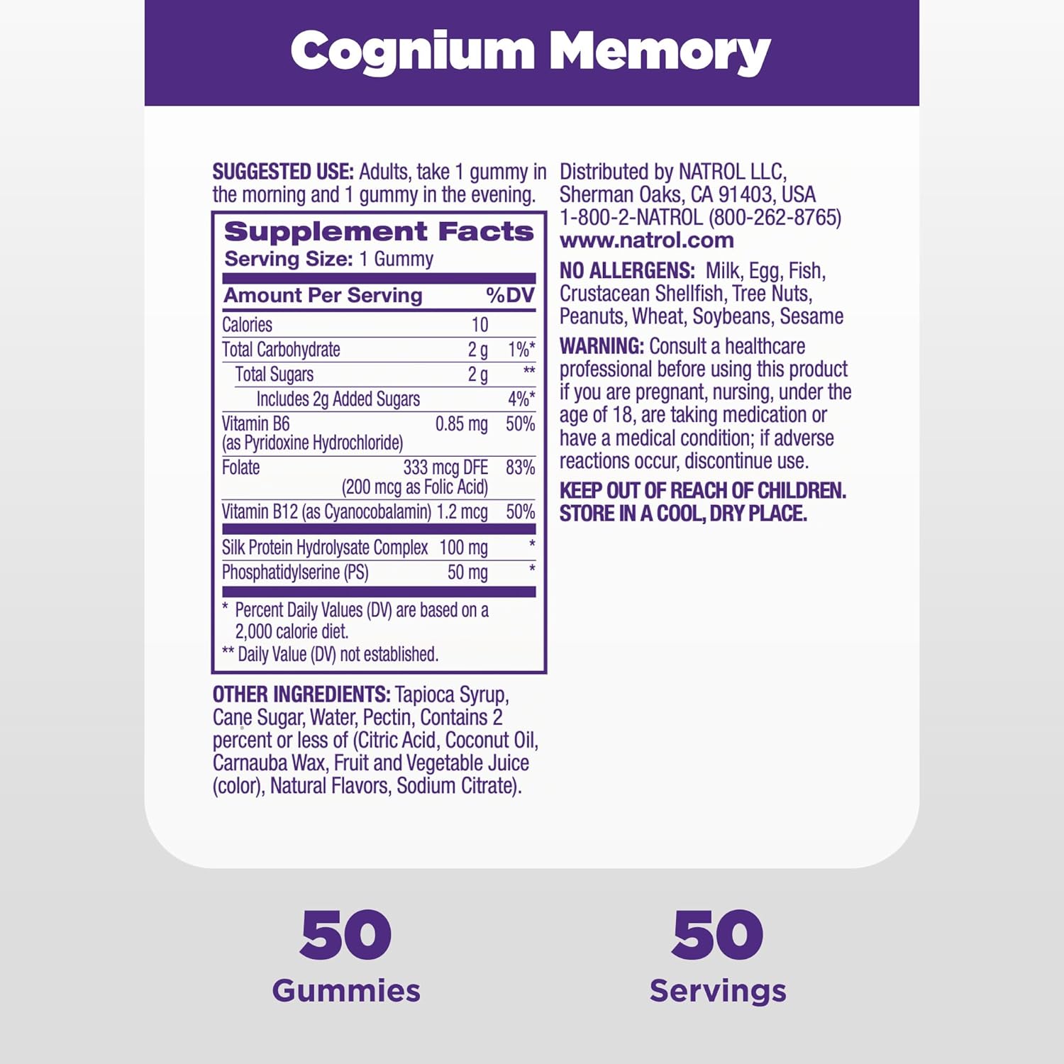 Natrol Cognium Complete Brain Health 100mg Fruit Punch Gummies – 50ct by Top Vita Shop