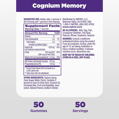 Natrol Cognium Complete Brain Health 100mg Fruit Punch Gummies – 50ct by Top Vita Shop