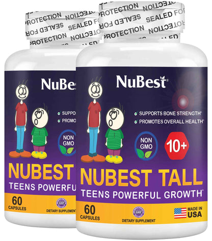 NuBest Tall 10+ Premium Bone Strength Formula, Enhanced Immunity and Overall Health for Age 10+ - Who Drink Milk Daily with Calcium, Vitamin D3, Vitamin K2, and Multivitamins - 60 Capsules