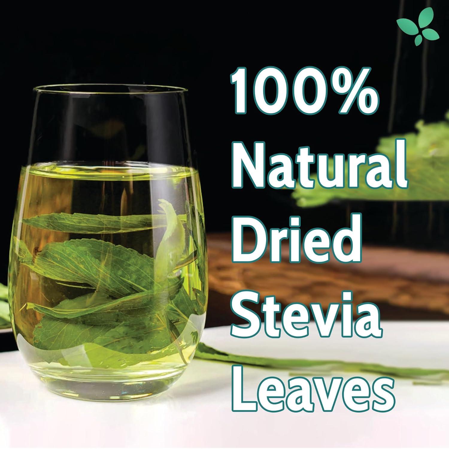 Stevia Leaf, Whole Dried Leaves, Tea Bags, Powder, 100% Natural and Pure from Stevia Leaves. Sugar Substitute for Tea, Coffee. Loose Leaf Stevia Herbal Tea. Zero Calorie Sweetener. No Sugar, No Caffeine, No Gluten, Vegan. by FreshDrinkUS - Natural and Premium Herbal Tea