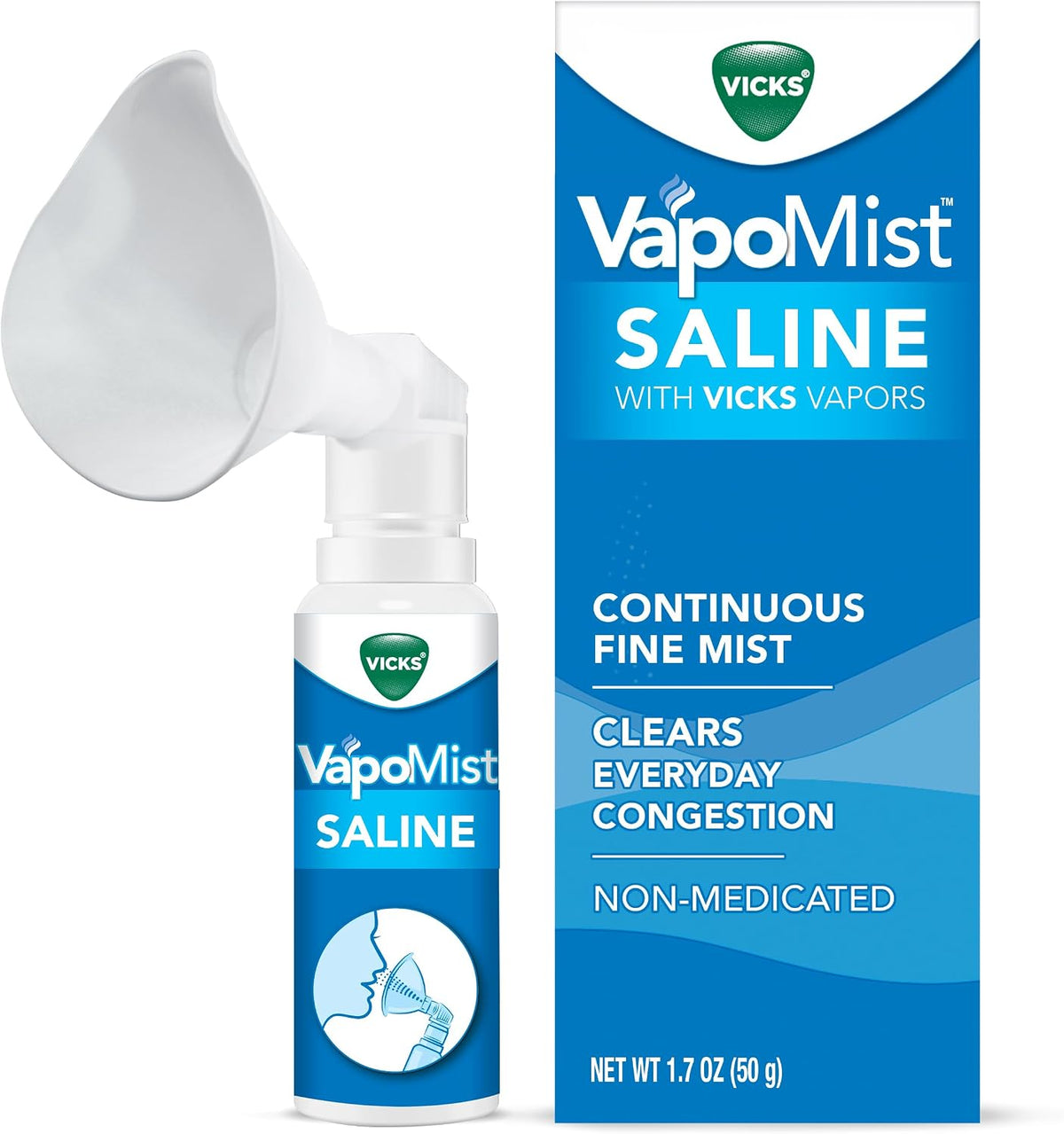 Vicks VapoMist Saline, Gentle Saline Mist with Soothing Vicks Vapors, Non- Medicated, 1.7 oz  DestGlow