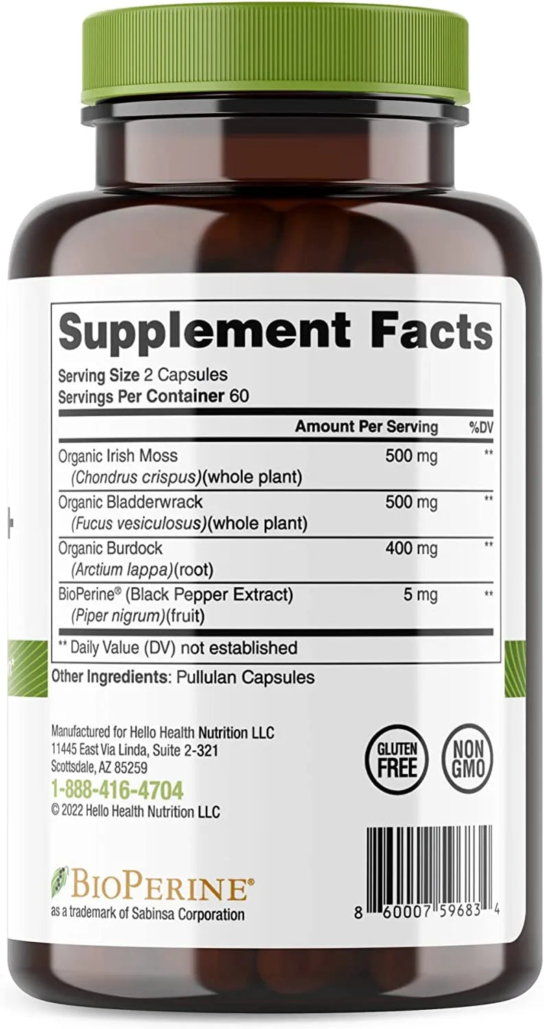 Organic Irish Sea Moss, Organic Bladderwrack, Organic Burdock &amp; Bioperine capsules