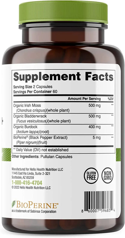 Organic Irish Sea Moss, Organic Bladderwrack, Organic Burdock &amp; Bioperine capsules