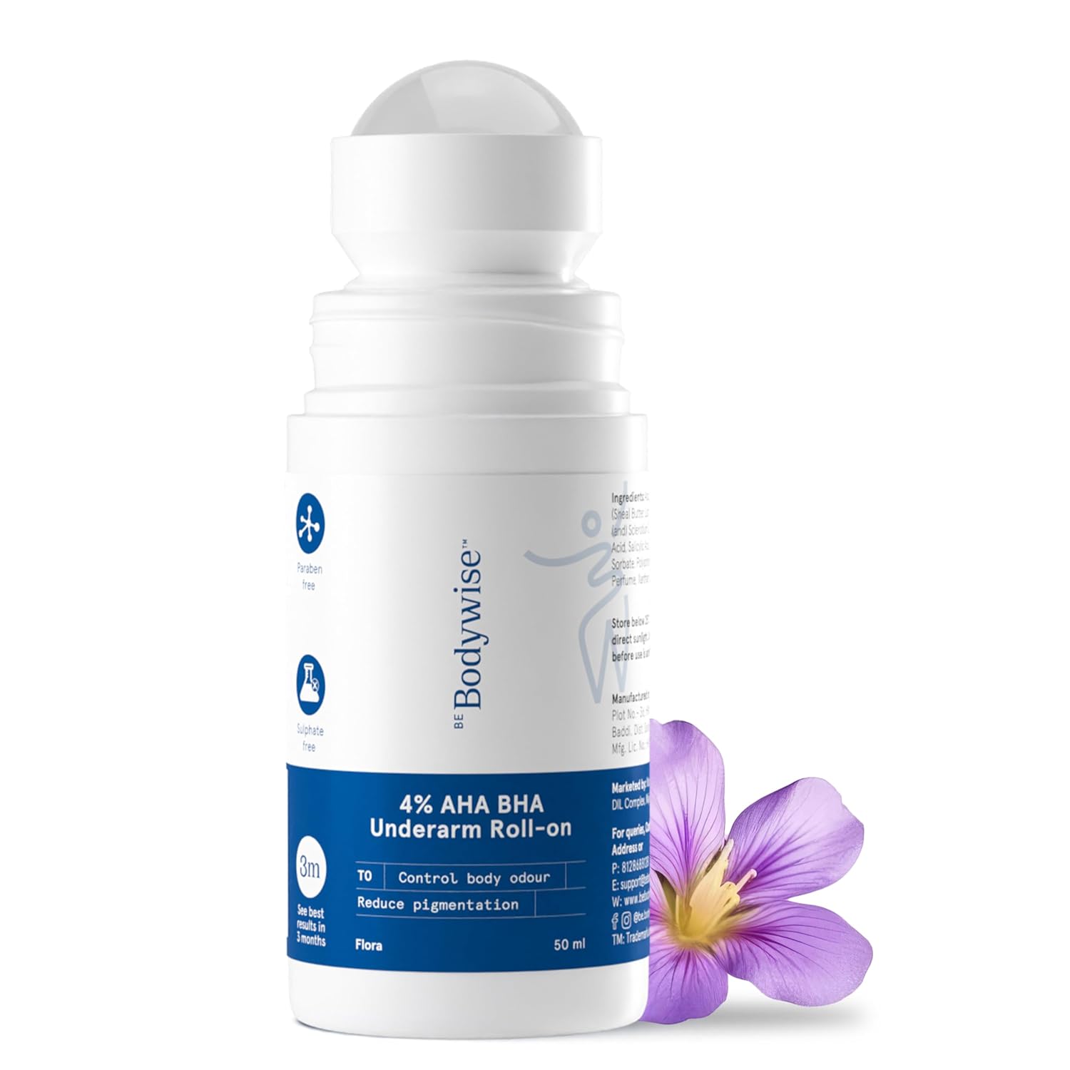 BeBodywise 4% AHA BHA UnderArm Roll On - Flora