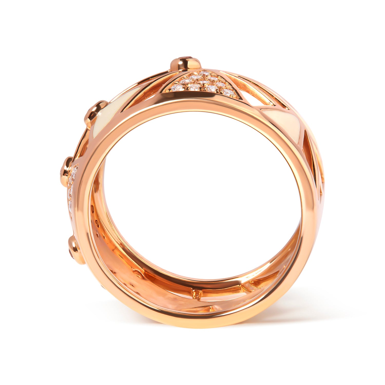 14K Rose Gold 1/3 Cttw Diamond and Pink Tourmaline Cigar Band Ring with White Enamel (G-H Color, SI1-SI2 Clarity) by Bids.com