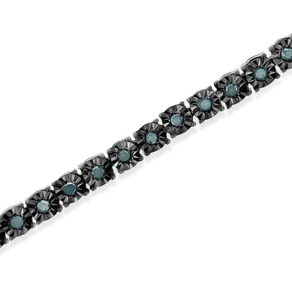 Black Rhodium Plated .925 Sterling Silver 1.0 Cttw Diamond Miracle Tennis Bracelet (Enhanced Blue Color, I3 Clarity) - 7" by Bids.com