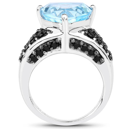 5.49 Carat Genuine Blue Topaz and Black Spinel .925 Sterling Silver Ring by Bids.com