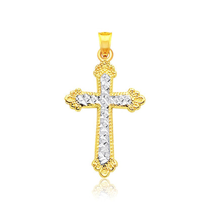 14k Two Tone Gold Diamond Cut Cross Pendant  DestGlow