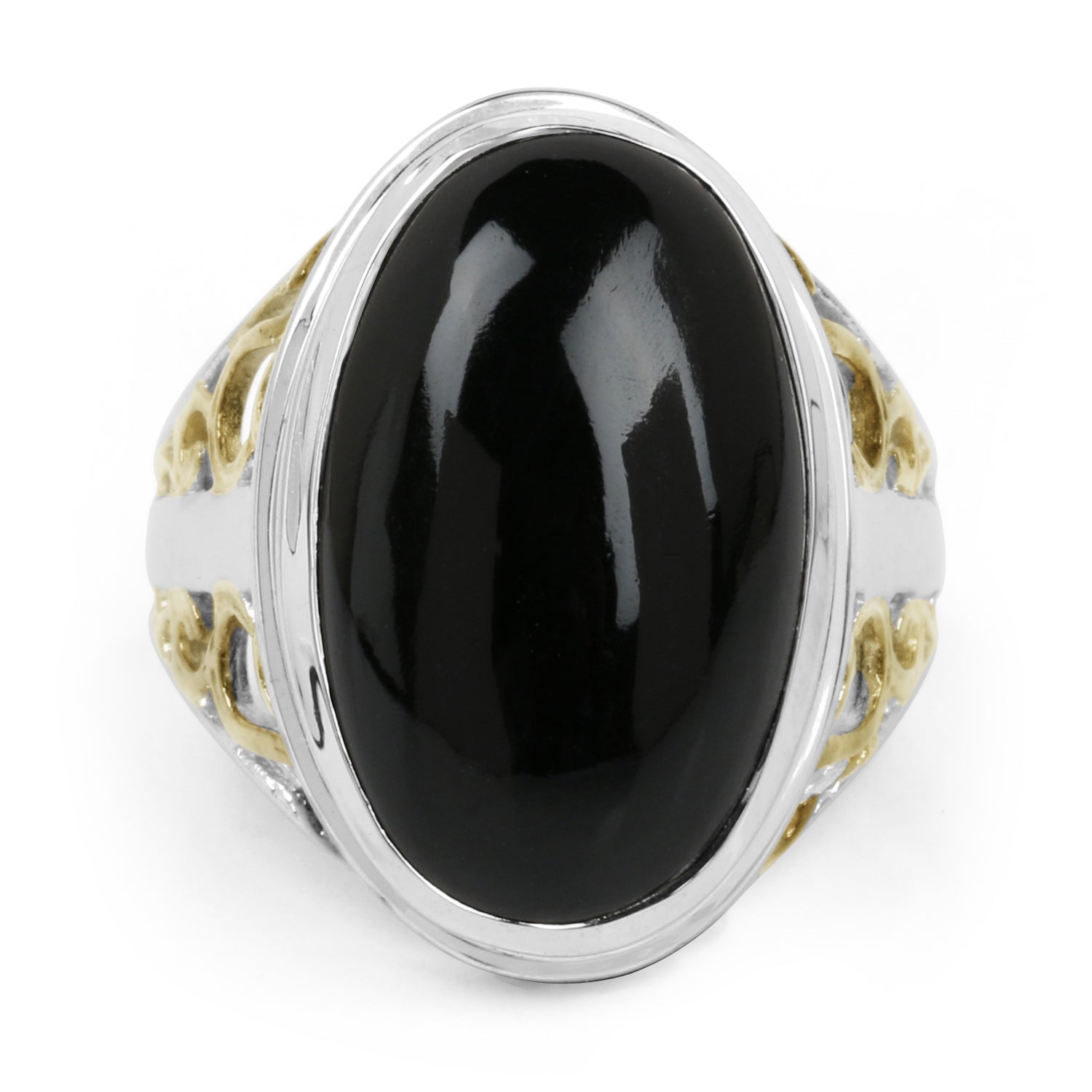 Two Tone Plated 10.92 Carat Genuine Black Onyx .925 Sterling Silver Ring by Bids.com
