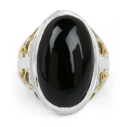 Two Tone Plated 10.92 Carat Genuine Black Onyx .925 Sterling Silver Ring by Bids.com