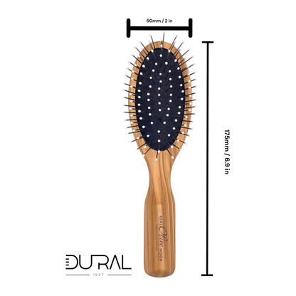 Dural Olive wood hair brush with rubber cushion, steel pins with ball tips by Pasteur Pharmacy