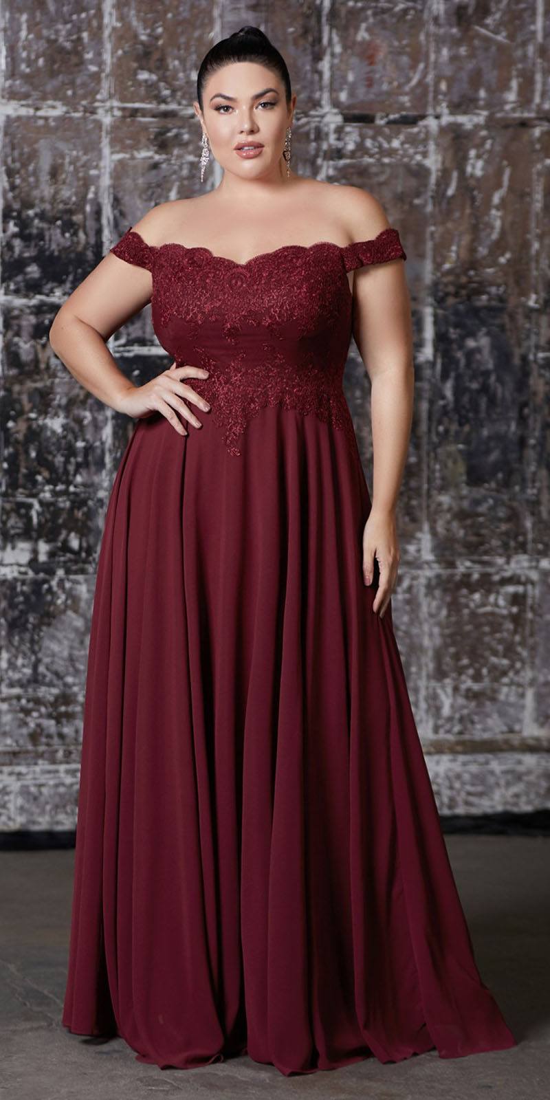 Cinderella Divine 7258W Off The Shoulder Long Gown by DiscountDressShop