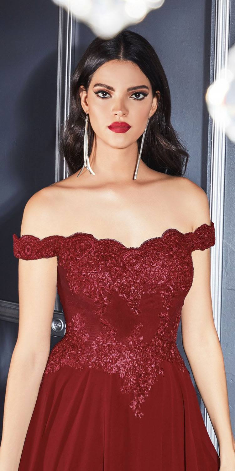 Cinderella Divine 7258 Off The Shoulder Long Gown by DiscountDressShop