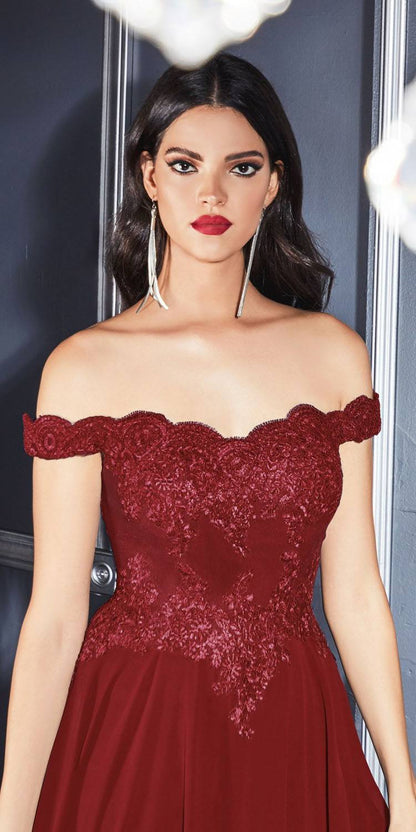Cinderella Divine 7258 Off The Shoulder Long Gown by DiscountDressShop