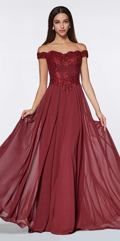 Cinderella Divine 7258 Off The Shoulder Long Gown by DiscountDressShop