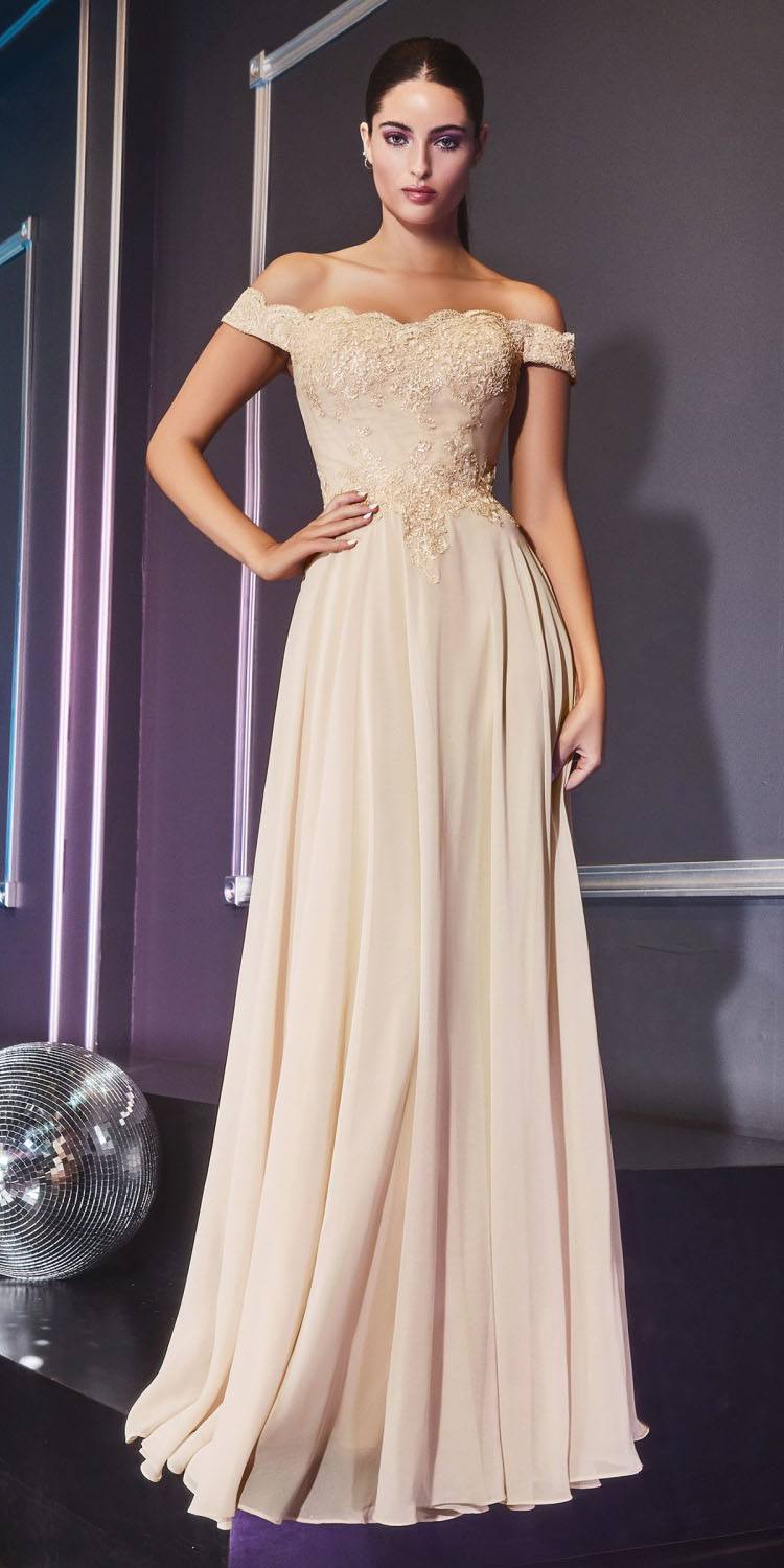 Cinderella Divine 7258W Off The Shoulder Long Gown by DiscountDressShop