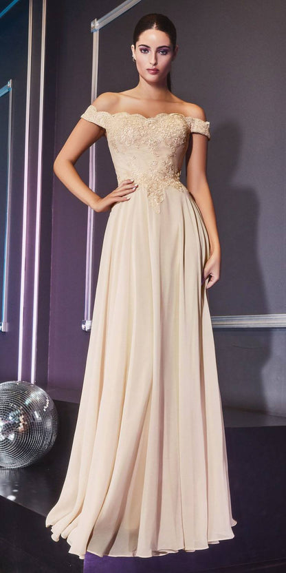 Cinderella Divine 7258W Off The Shoulder Long Gown by DiscountDressShop
