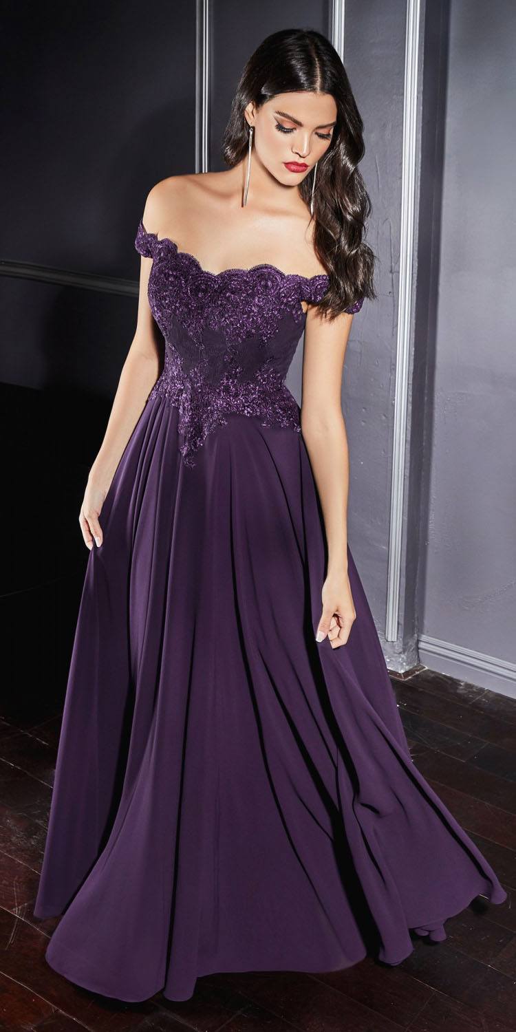 Cinderella Divine 7258W Off The Shoulder Long Gown by DiscountDressShop