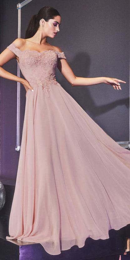 Cinderella Divine 7258W Off The Shoulder Long Gown by DiscountDressShop