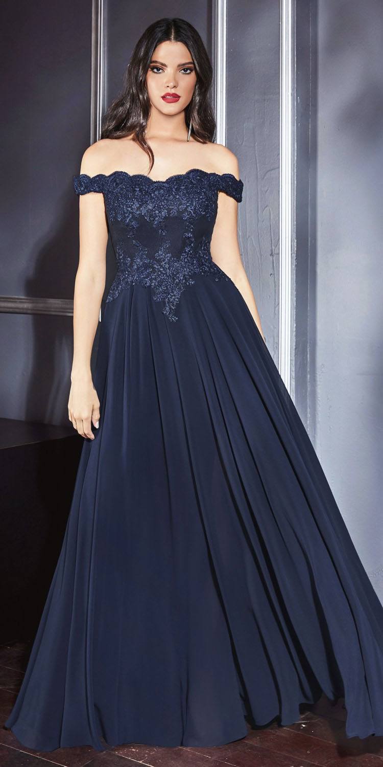 Cinderella Divine 7258 Off The Shoulder Long Gown by DiscountDressShop