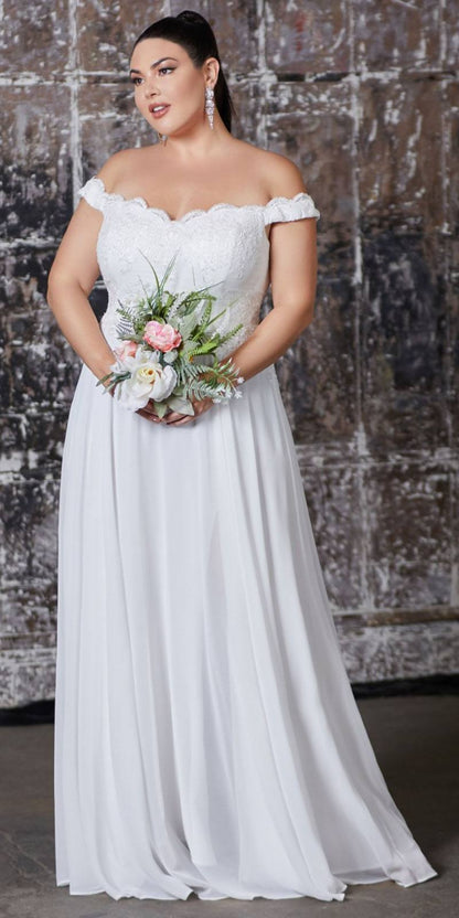 Cinderella Divine 7258W Off The Shoulder Long Gown by DiscountDressShop