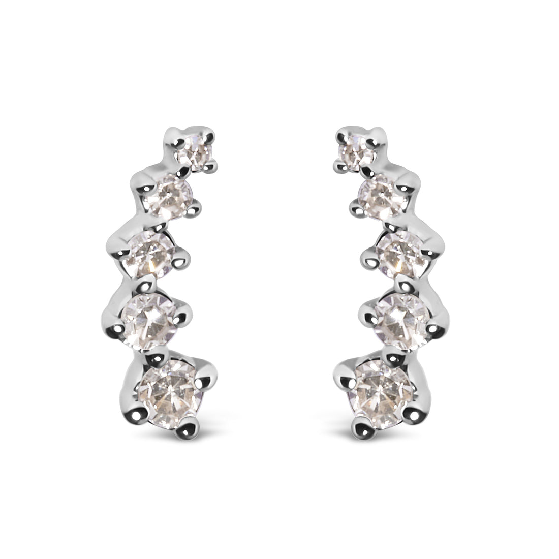 10K White Gold 1/10 Cttw Diamond Journey Style Climber Stud Earrings (H-I Color, I1-I2 Clarity) by Bids.com