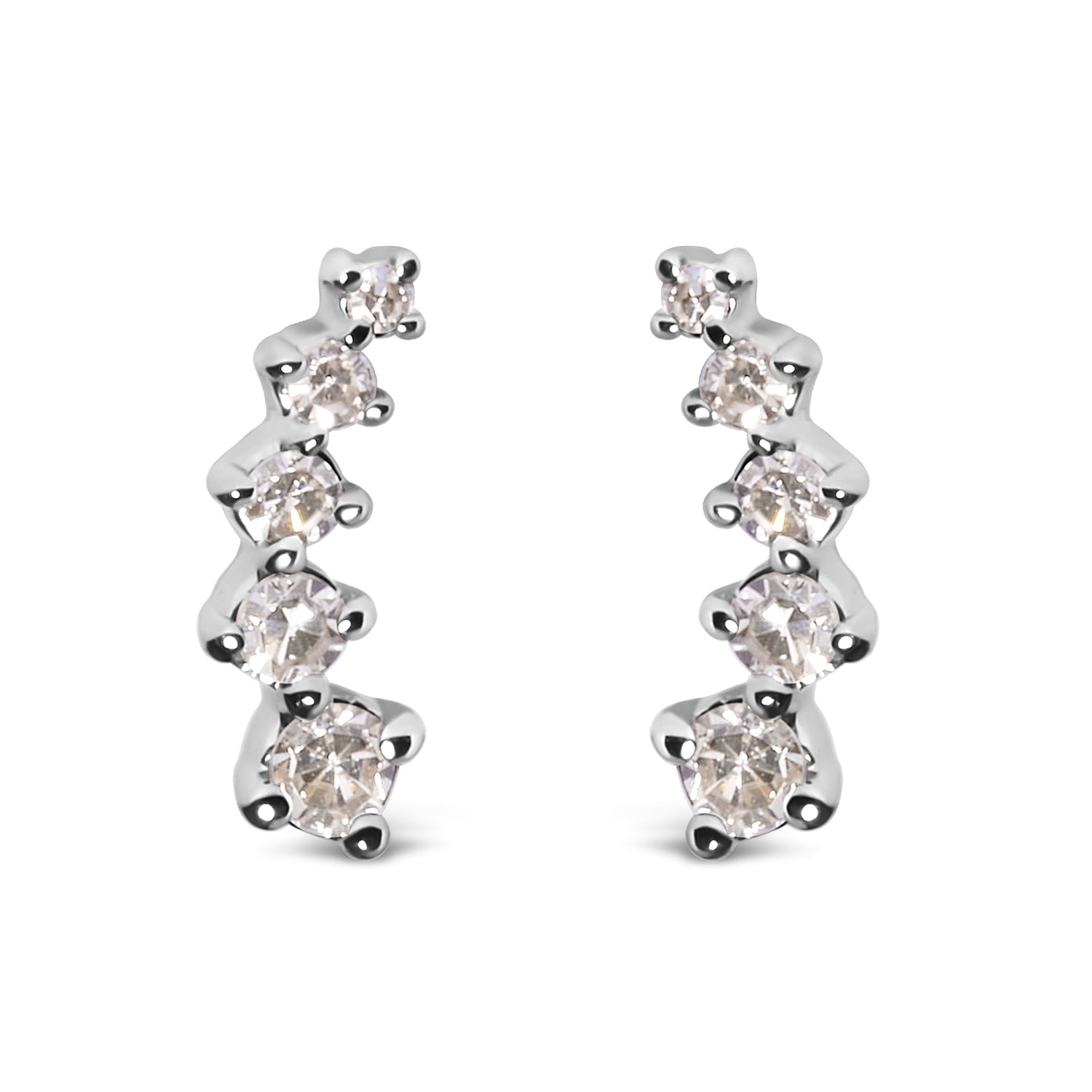 10K White Gold 1/10 Cttw Diamond Journey Style Climber Stud Earrings (H-I Color, I1-I2 Clarity) by Bids.com