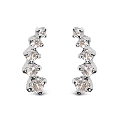 10K White Gold 1/10 Cttw Diamond Journey Style Climber Stud Earrings (H-I Color, I1-I2 Clarity) by Bids.com