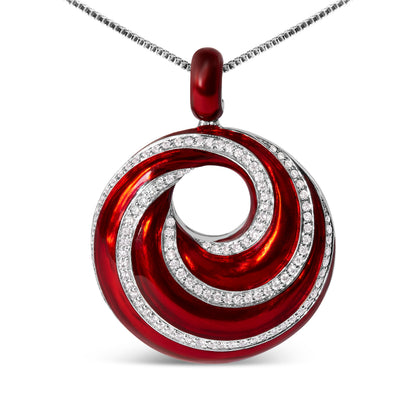 .925 Sterling Silver Red Enamel and 1/2 Diamond Endless Swirl Medallion 18" Pendant Necklace (F-G Color, VS1-VS2 Clarity) by Bids.com