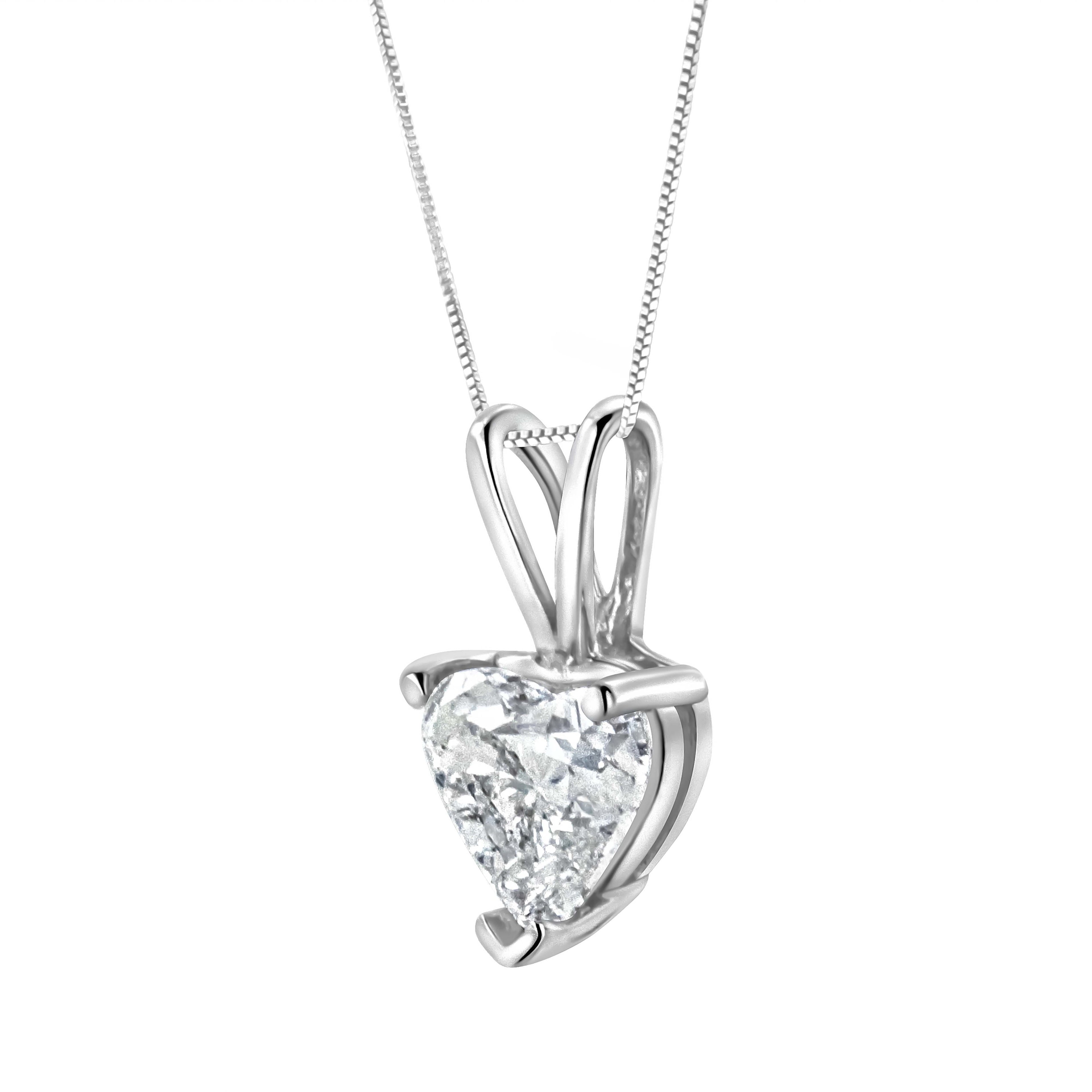 14K White Gold 3/8 Cttw Heart-Shaped Diamond Classic Solitaire 18" Pendant Necklace (H-I Color, VS2-SI1 Clarity) by Bids.com