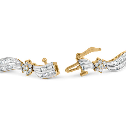 10K Yellow and White Gold 3.00 Cttw Diamond Cluster and Wave Link Bracelet (I-J Color, I1-I2 Clarity) - 7.25" by Bids.com