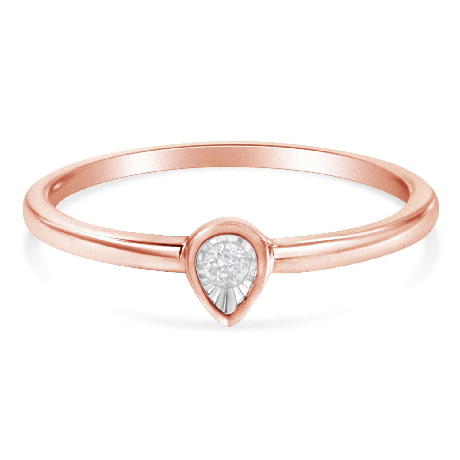 14K Rose Gold Plated .925 Sterling Silver 1/20 Carat Diamond Teardrop Pear-Shaped Miracle Set Petite Fashion Ring (J-K Color, I1-I2 Clarity) - Size 6 by Bids.com