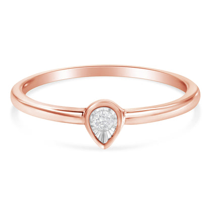 14K Rose Gold Plated .925 Sterling Silver 1/20 Carat Diamond Teardrop Pear-Shaped Miracle Set Petite Fashion Ring (J-K Color, I1-I2 Clarity) - Size 6 by Bids.com
