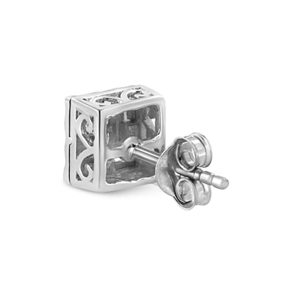 .925 Sterling Silver 1/6 Cttw Invisible Set Princess-Cut Diamond Quad Composite Stud Earrings (H-I Color, I1-I2 Clarity) by Bids.com