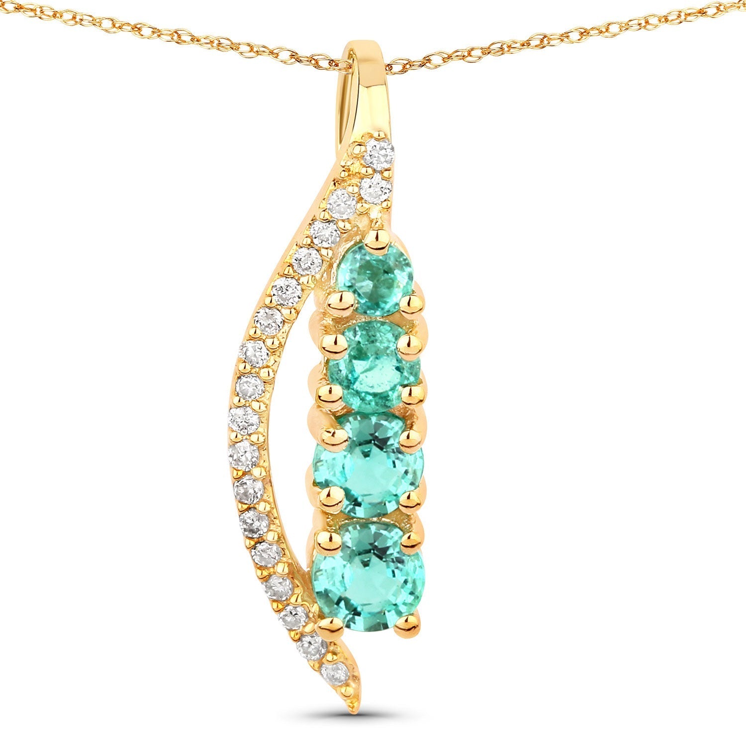 0.34 Carat Genuine Zambian Emerald and White Diamond 14K Yellow Gold Pendant  DestGlow