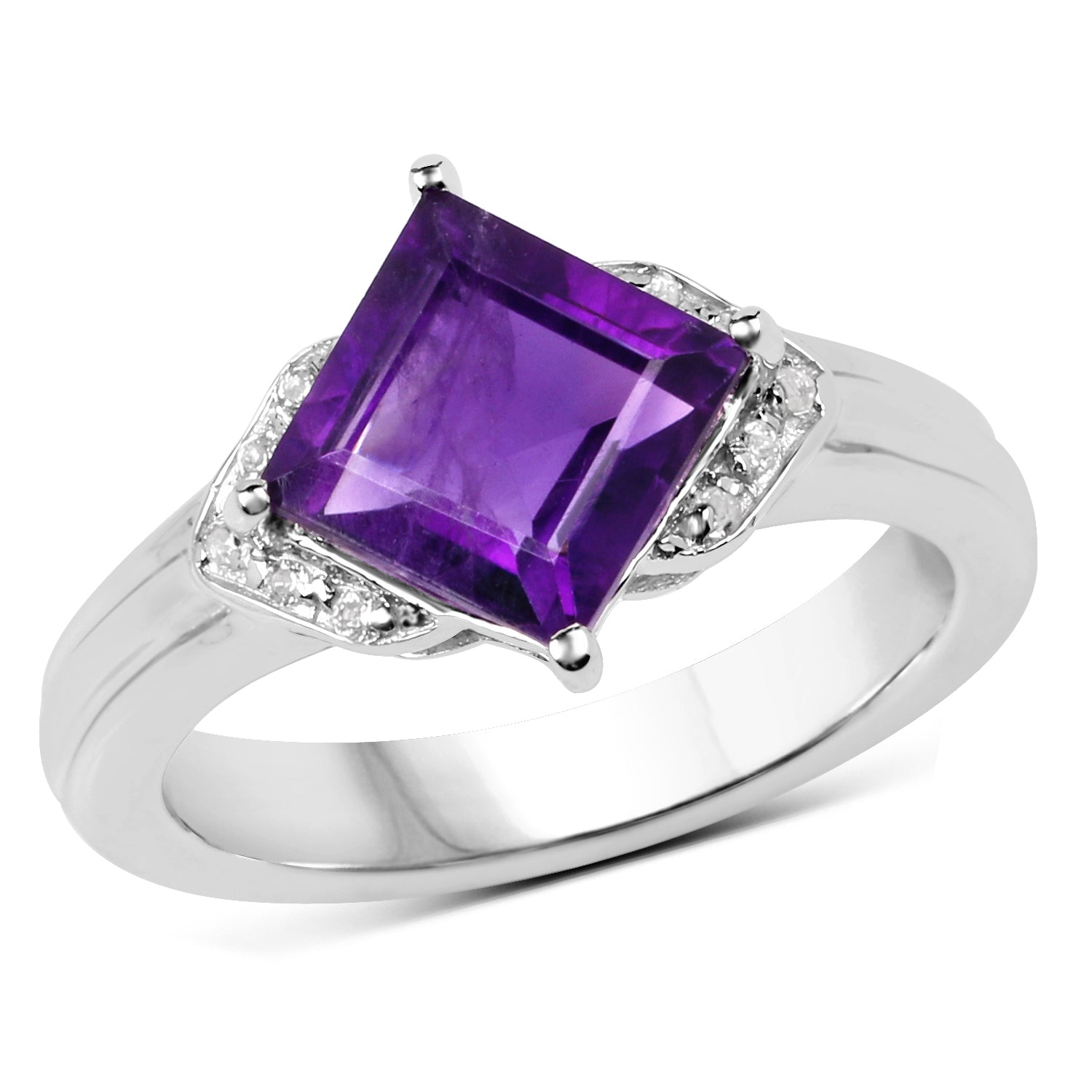 2.55 Carat Genuine Amethyst and White Topaz .925 Sterling Silver Ring by Bids.com