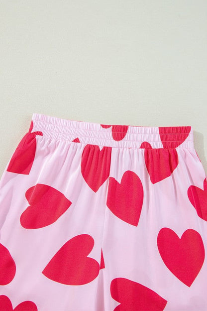 Women's Valentine's Day Pajama Set - Heart Print Short Sleeve Shirt & Pants