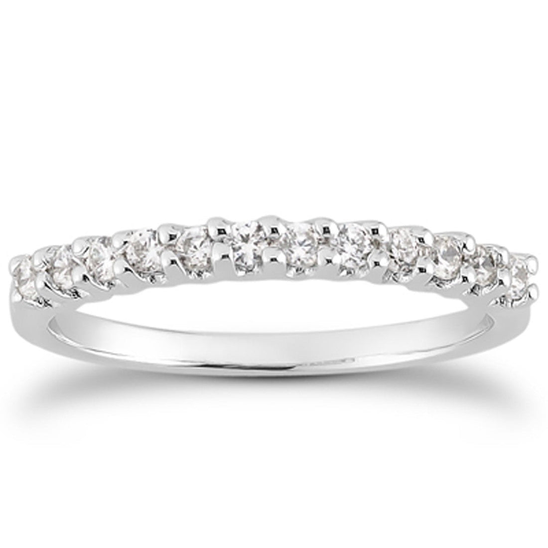 14k White Gold Fancy U Setting Shared Prong Diamond Wedding Ring Band by Bids.com