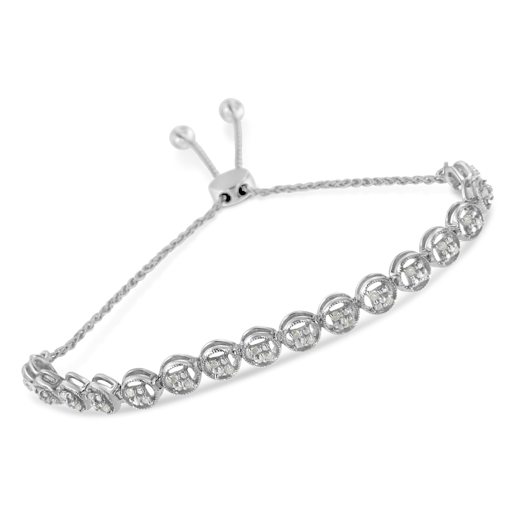 .925 Sterling Silver 1/4 cttw Round-cut Diamond Bolo Bracelet (I-J Color, I3 Clarity) by Bids.com