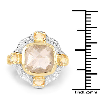 14K Yellow Gold Plated 4.07 Carat Genuine Golden Rutile and Citrine .925 Sterling Silver Ring by Bids.com