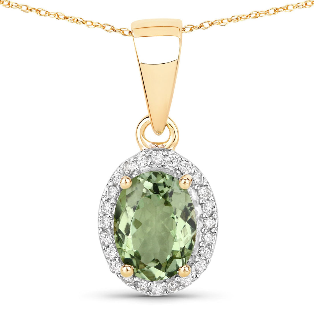 1.27 Carat Genuine Green Tourmaline and White Diamond 14K Yellow Gold Pendant by Bids.com