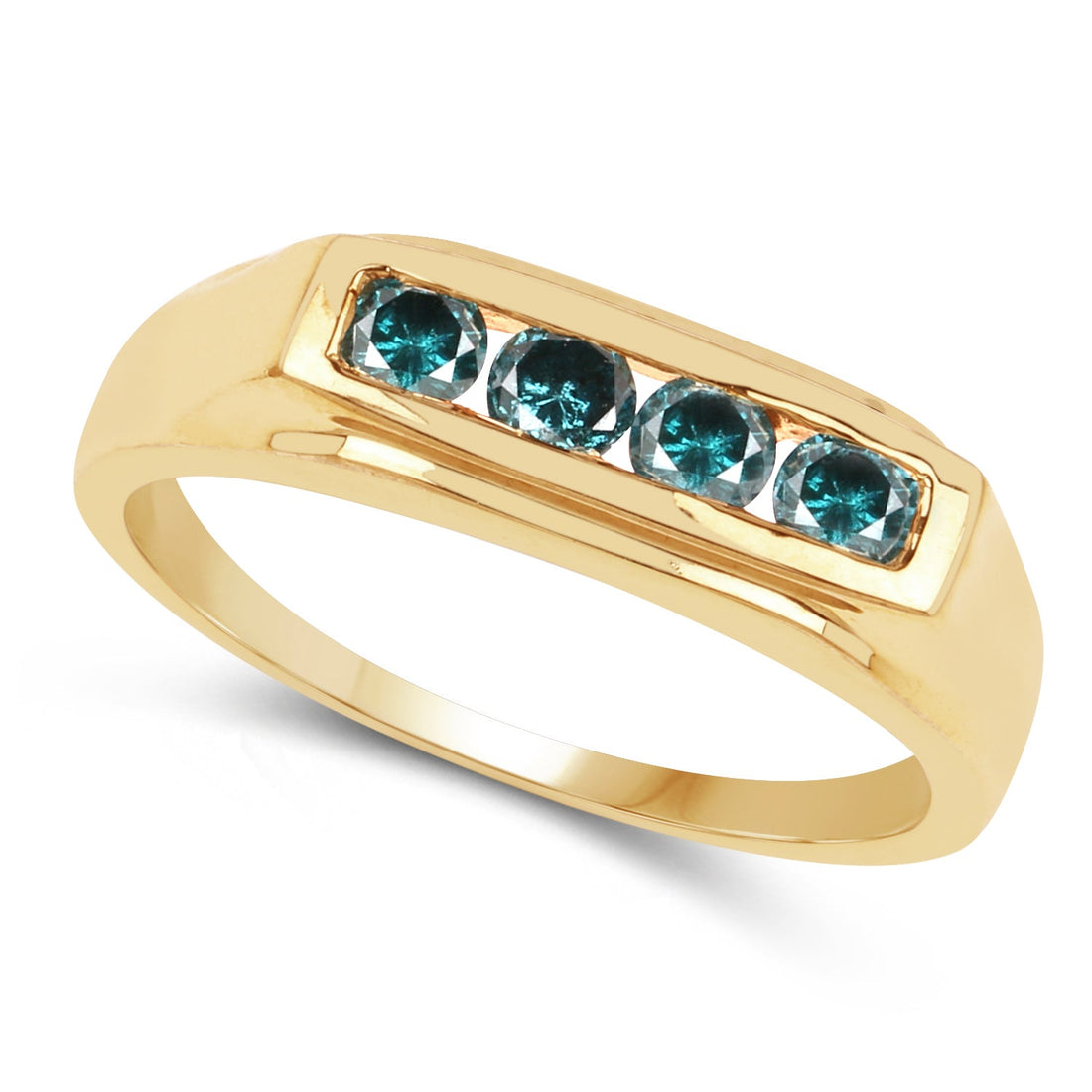 14K Yellow Gold Plated 0.48 Carat Genuine Blue Diamond .925 Sterling Silver Ring by Bids.com