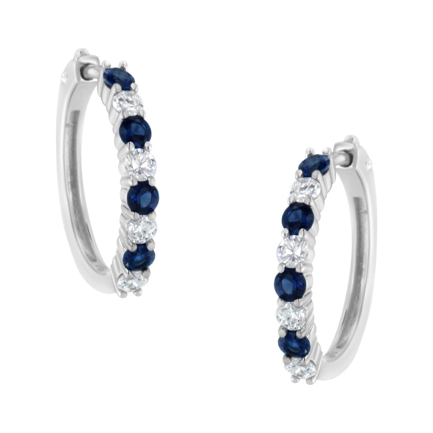 10K White Gold, Â½ Cttw Diamond, &amp; Â½ Cttw Lab-Grown Blue Sapphire Leverback Hoop Earrings (H-I Color, I1-I2 Clarity) by Bids.com