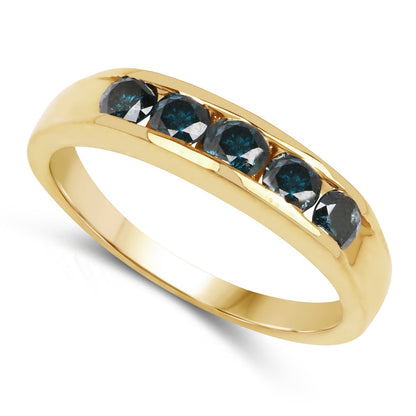 14K Yellow Gold Plated 0.80 Carat Genuine Blue Diamond .925 Sterling Silver Ring by Bids.com
