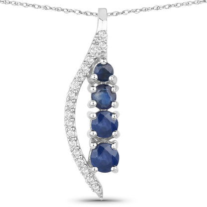 0.40 Carat Genuine Blue Sapphire and White Diamond 14K White Gold Pendant by Bids.com