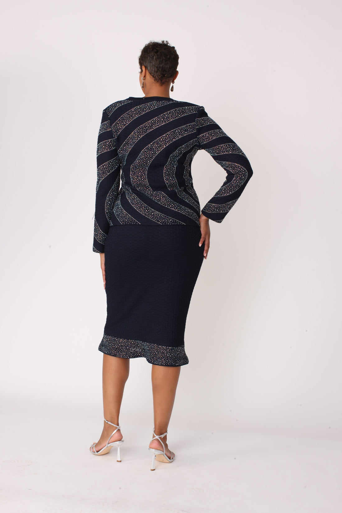 Navy &amp; Silver Starburst Skirt Suit - 7313 by Tally Taylor