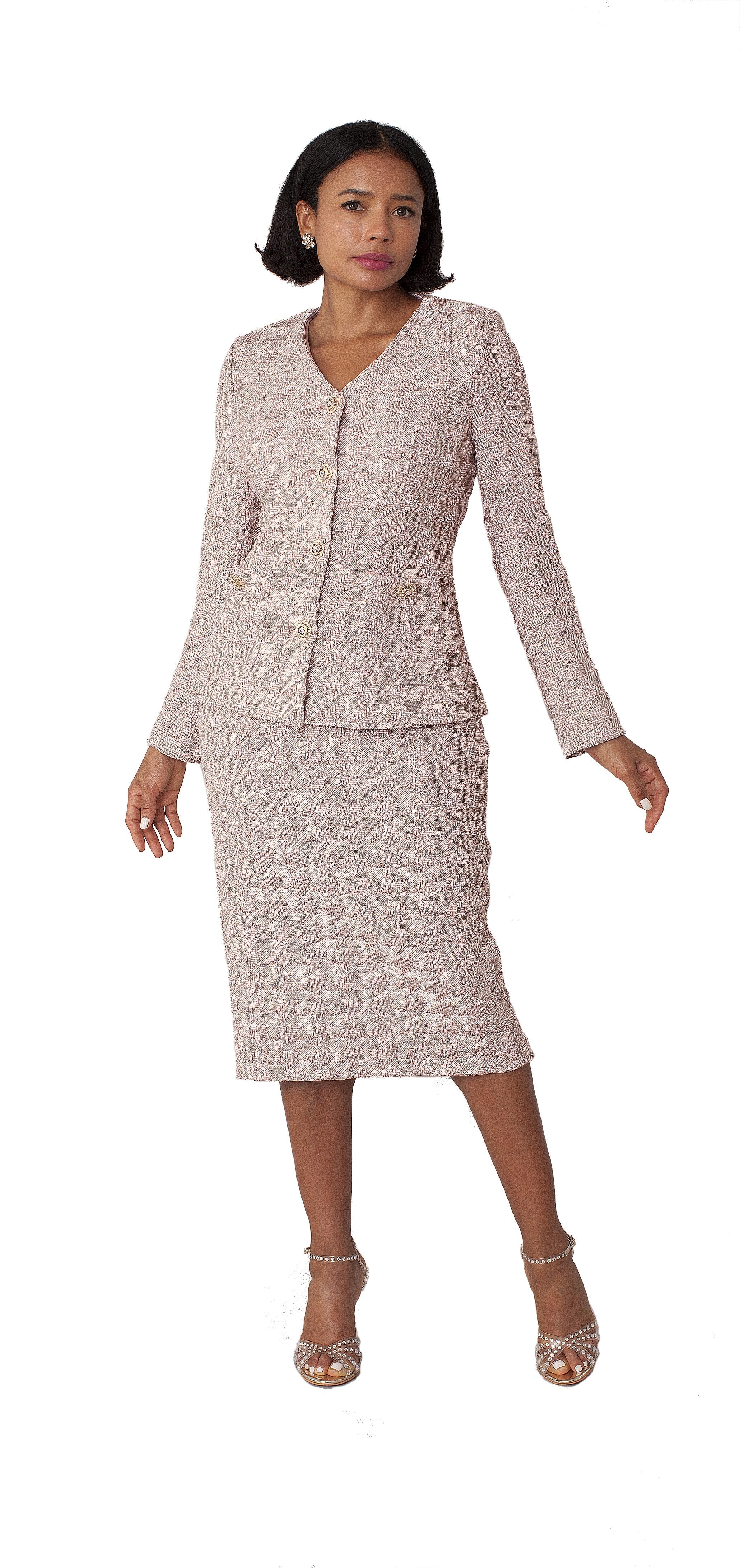 Peach Textured Knit 2-Piece Midi Suit w/ Button Front Jacket – 7319 by Tally Taylor