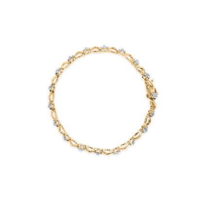 10k Yellow Gold 1.00 Cttw Round-Cut Diamond Floral S-Link 7.50" Bracelet (I-J Color, I2-I3 Clarity) by Bids.com