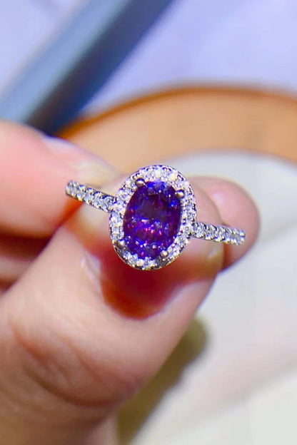 Platinum Over Pure Sterling Silver 1 Carat Purple Purple Oval-Cut Sparkala™ Ring by Sparkala